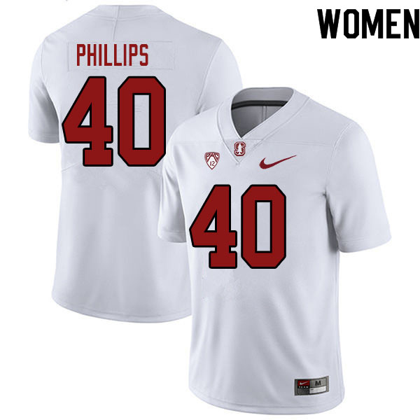 Women #40 Tobin Phillips Stanford Cardinal College Football Jerseys Sale-White - Click Image to Close